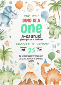 Dinosaur Birthday Invitation A6 template