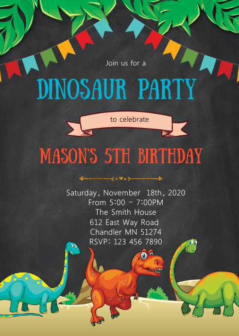 Sjabloon Dinosaurus Verjaardagsfeestje Uitnodiging Postermywall