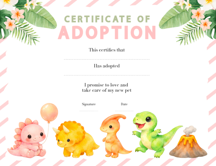 Lefelete Design Dinosaur Girl Adoption Certificate Flyer Template | PosterMyWall