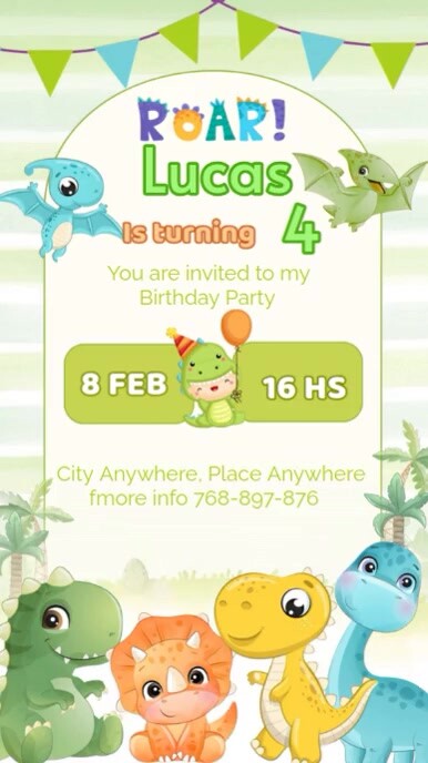 Dinosaurs birthday invitation video Instagram Reel template