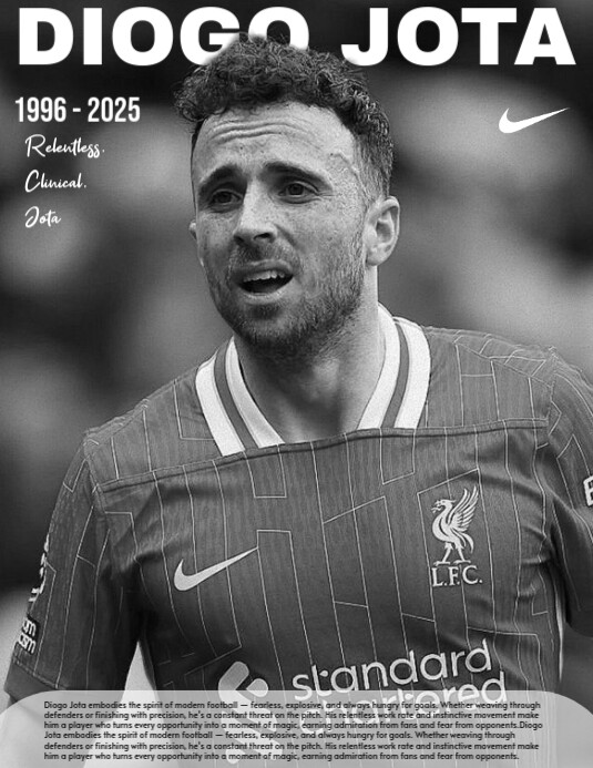 Diogo Jota Tribute 3D Black & White Poster Flyer template