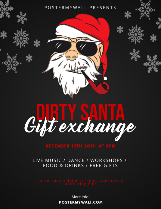 Dirty Santa Gift Exchange Flyer Design Template PosterMyWall dirty-santa-gift-exchange-flyer-design-template-postermywall