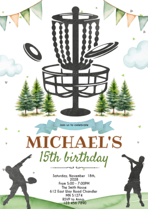 Disc Golf Party Invitation A6 Template | PosterMyWall