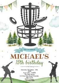 Disc golf party invitation A6 template
