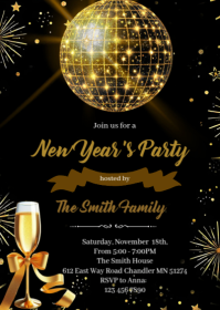Disco Ball New Year's Eve invitation A6 template