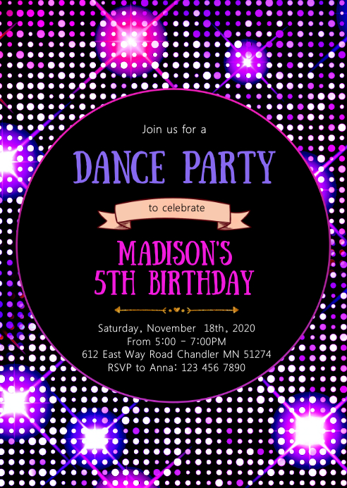 Disco Dance Birthday Party Invitation Template Postermywall