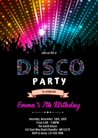 Disco dance birthday theme invitation A6 template