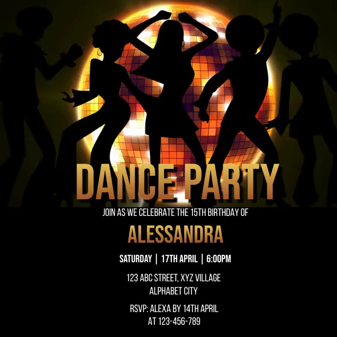 Disco Dance Party Invitation Isikwele (1:1) template