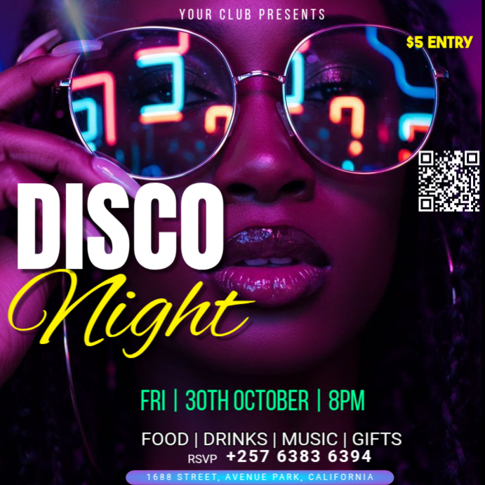 Purple Disco Night Instagram Ad Template | PosterMyWall