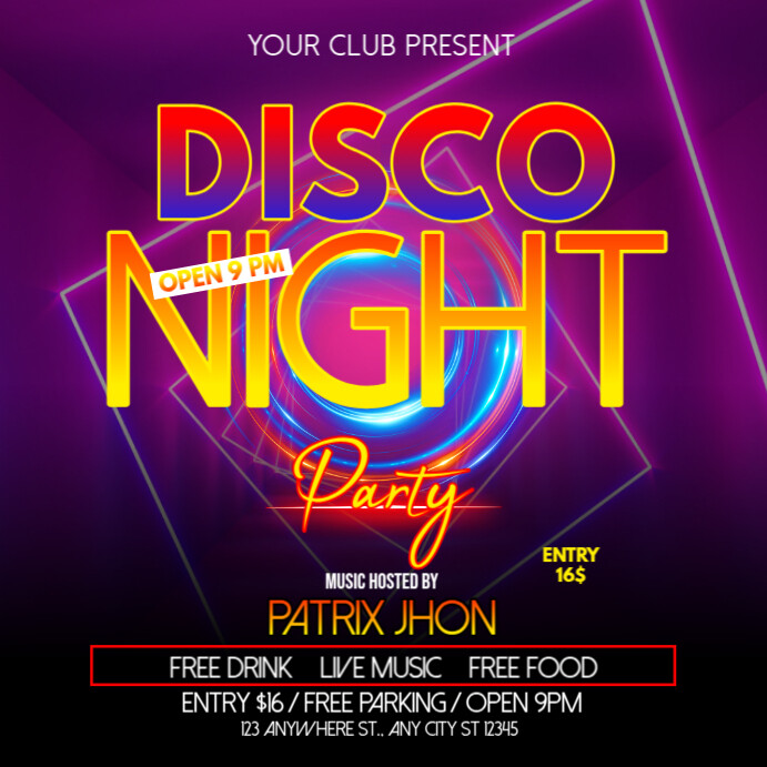 Disco night party post Template | PosterMyWall