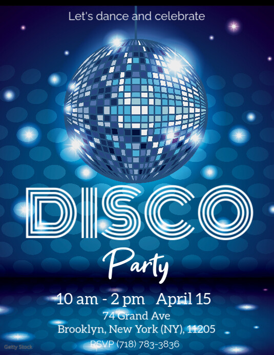Disco party invitation Flyer (US Letter) template