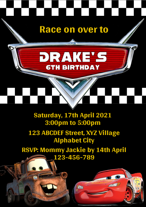Disney Cars Birthday Invitation Template | PosterMyWall
