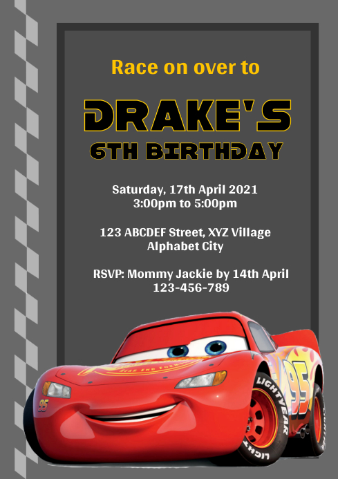 Disney Cars Birthday Invitation Template | PosterMyWall