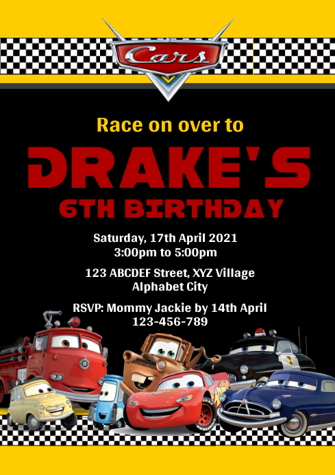 Disney Cars Birthday Invitation Template | PosterMyWall