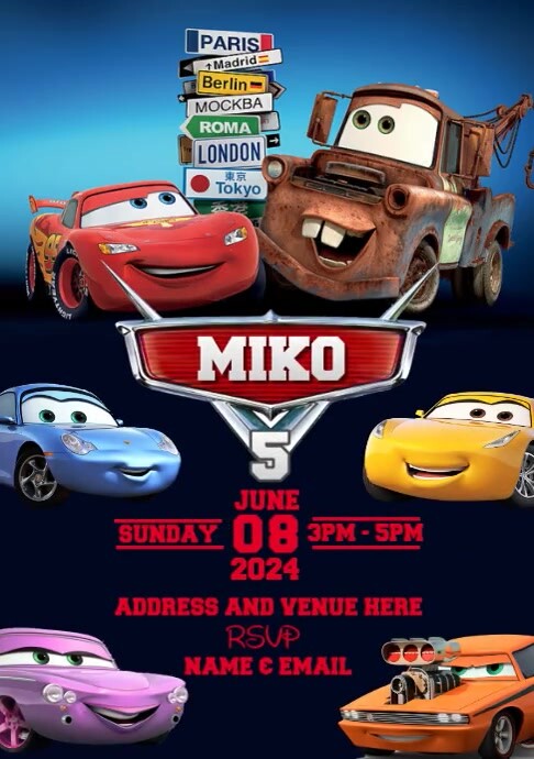 Disney cars Birthday invitation Template | PosterMyWall
