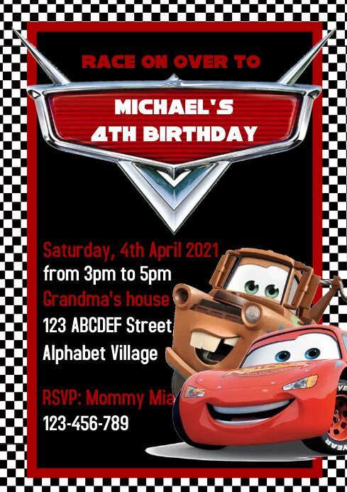 Disney Cars Birthday Invitation Template | PosterMyWall