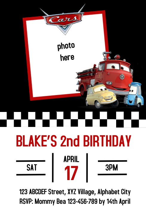 Disney Cars Birthday Invitation Template | PosterMyWall