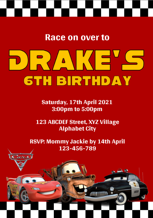Disney Cars Birthday Invitation Template | PosterMyWall