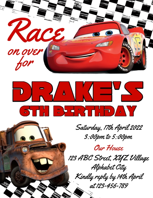 Disney Cars Birthday Invitation Flyer (format US Letter) template