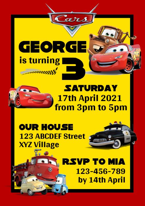 Modele Invitation D Anniversaire De Voitures De Disney Postermywall Modele Invitation D Anniversaire De Voitures De Disney Postermywall