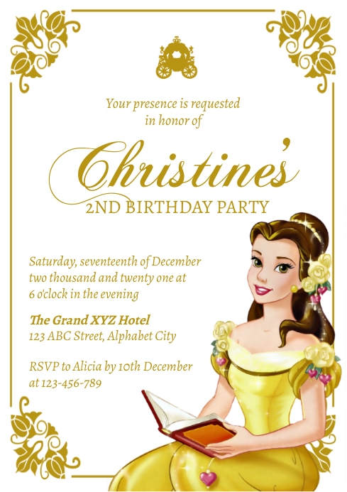 Disney Princess Birthday Invitation A4 template