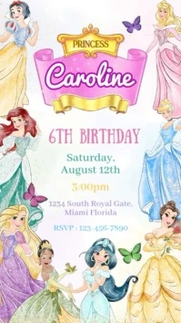 disney princess birthday invitation Digitale display (9:16) template