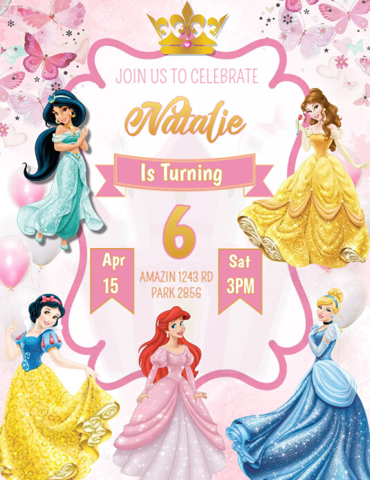 DISNEY PRINCESS BIRTHDAY INVITATION TEMPLATE Folder (US Letter)