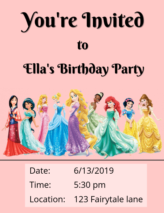 Disney Princess Birthday Party Template Postermywall