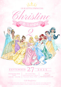 White Princess Birthday Invitation A4 Template