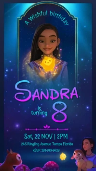 Disney Wish Asha Birthday Invite Digital Display (9:16) template
