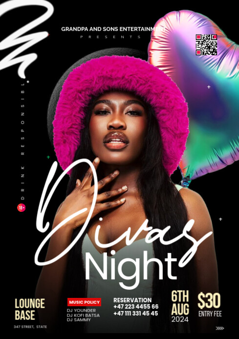 Divas Night Party Design Template A4