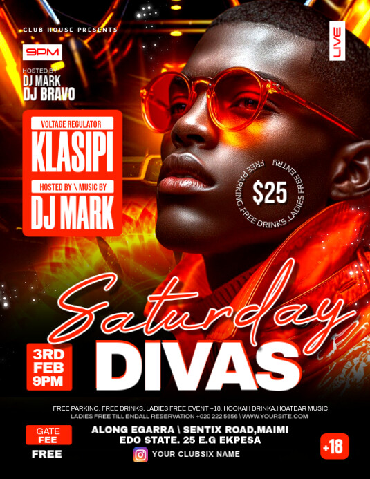 DIVAS SATURDAY PARTY Template | PosterMyWall