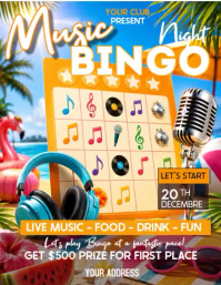 Divertente summer Music Bingo Night Volantino Video Løbeseddel (US Letter) template