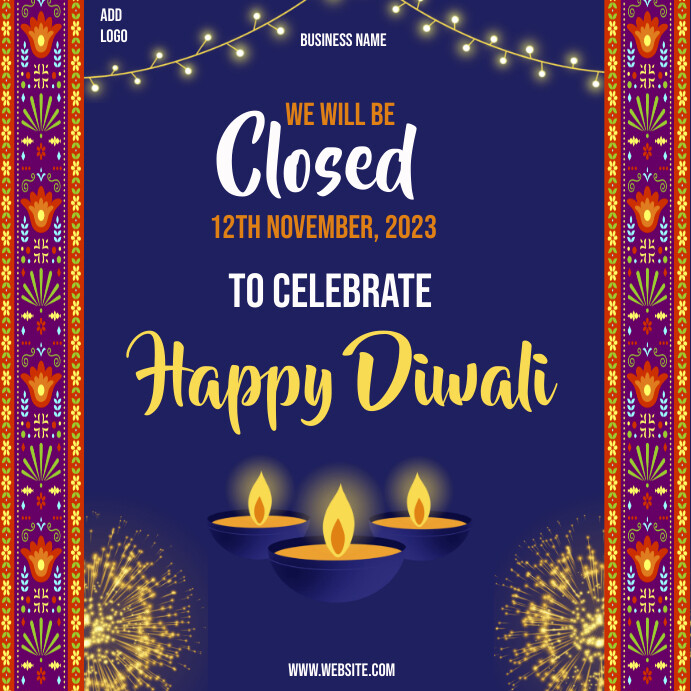 diwali celebration,diwali business closing ad Template PosterMyWall