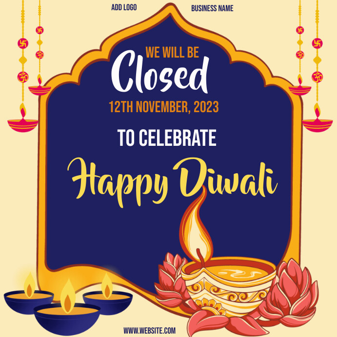diwali celebration,diwali business closing ad Instagram Post template