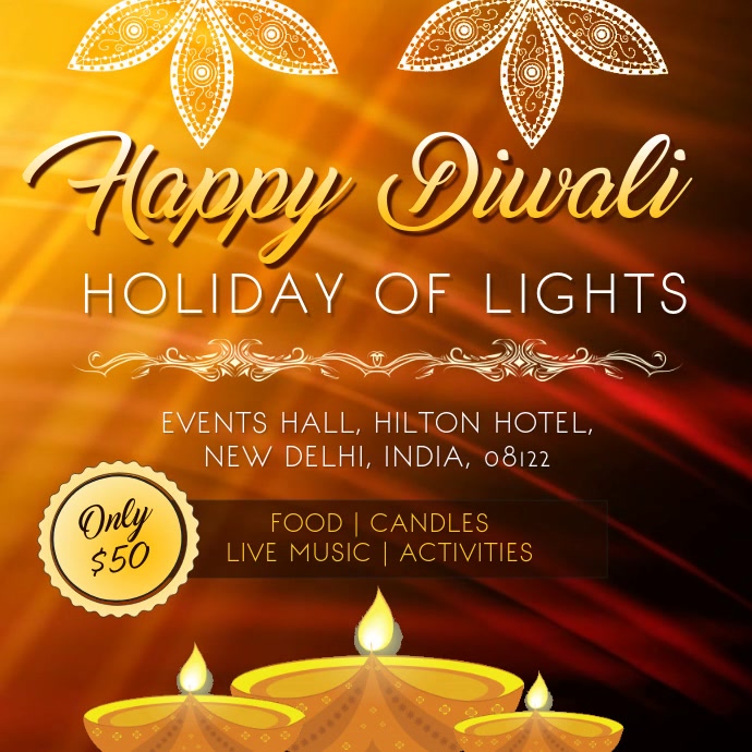 Diwali Family Event Invitation Video Sample สี่เหลี่ยมจัตุรัส (1:1) template