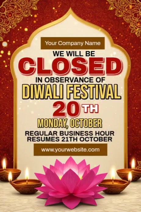 Diwali Holiday Closure Template | PosterMyWall