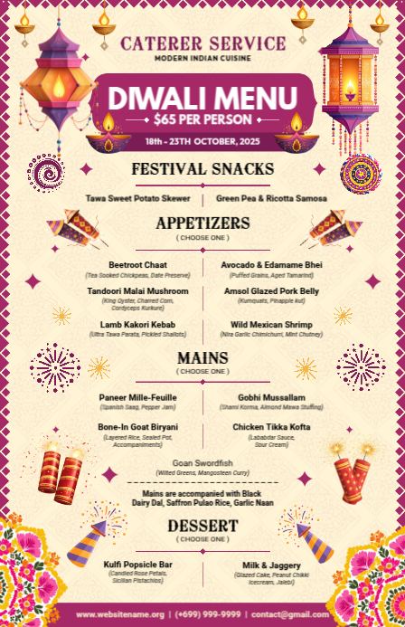 Diwali Menu Card Template Half Page Wide