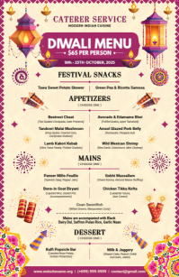 Diwali Menu Card Template Half Page Wide