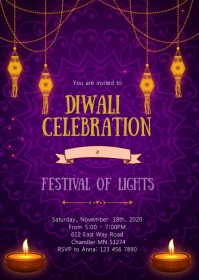 Diwali party invitation A6 template