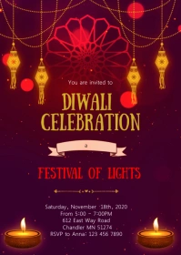 Diwali party invitation A6 template