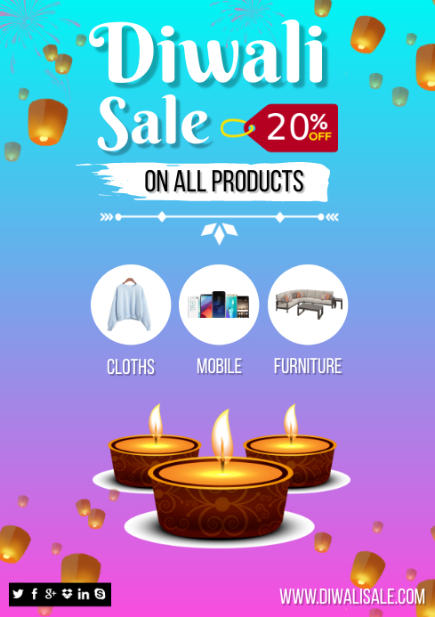 Diwali sale offer 20% off an all products fly A4 template