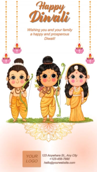 Diwali Sita ram Lakshman free cute Ai editable wishes template with free audio and video Instagram Reel