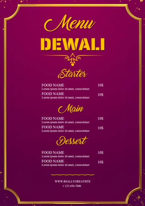 diwali special menu A4 template