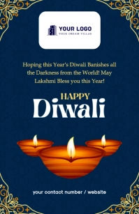 Diwali Wishes Greetings Flyer Half Page Wide template