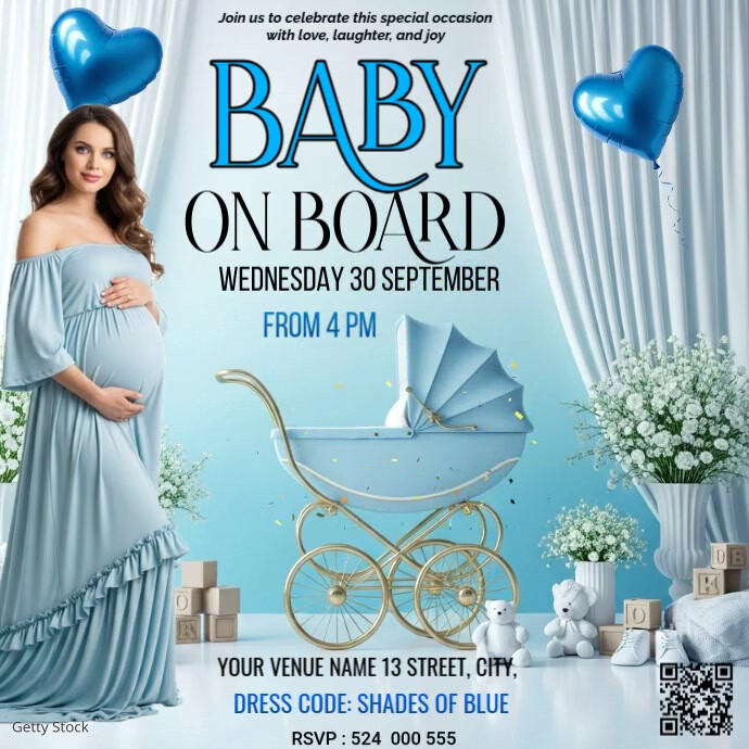 Blue baby shower Vierkant (1:1) template