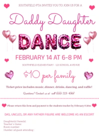 DIY Daddy Daughter Dance Flyer Printable, Editable School Dance Fundraiser Invite A6 template