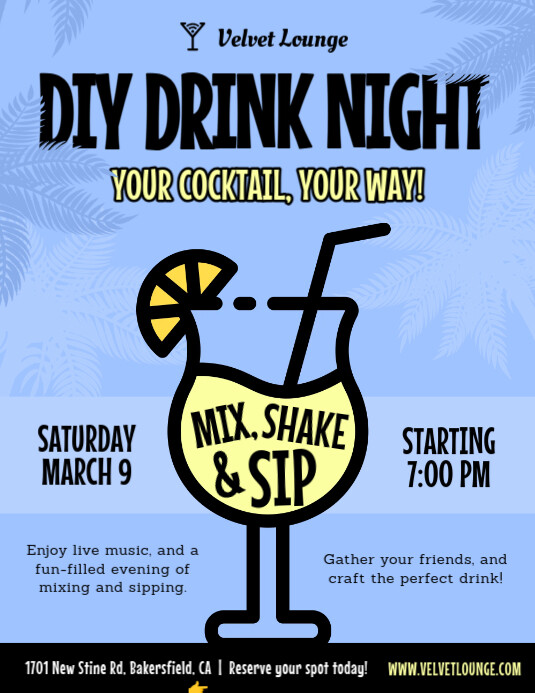 DIY Drink Night Bar Theme Flyer Folheto (US Letter) template