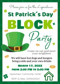 DIY St Patricks Day Block Party Flyer Editabl A6 template