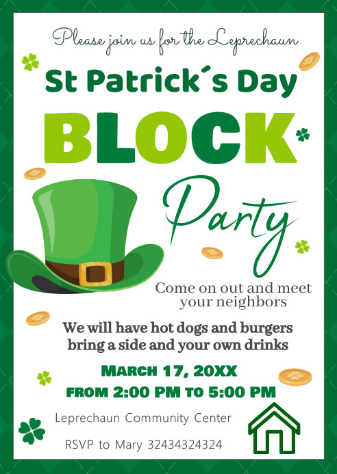 DIY St Patricks Day Block Party Flyer Editabl Template | PosterMyWall